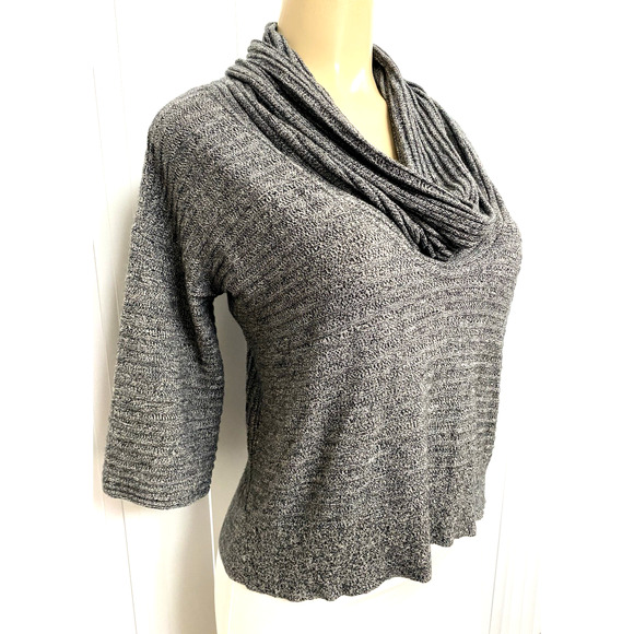 TSE Cowl Neck Top Sweater Cashmere Silk Gray Draped 3/4 Sleeve Knit Stretch XS - Picture 3 of 8